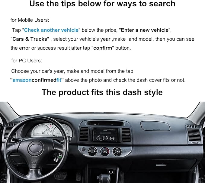 Dash Cover Mat Custom Fit for Toyota Camry 2002 2003 2004 2005 2006 with Cutout for Sensors and Dash Speakers, Dashboard Cover Pad Carpet(02-06 Gray Black) J40