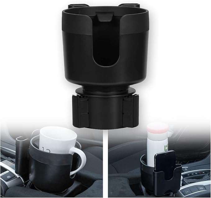 Large Size Car Cup Holder Expander with Cell Phone Holder Adjustable Base U-Shaped Slot Cup Holder Adapter Compatible with All Kinds of Cups and Bottles