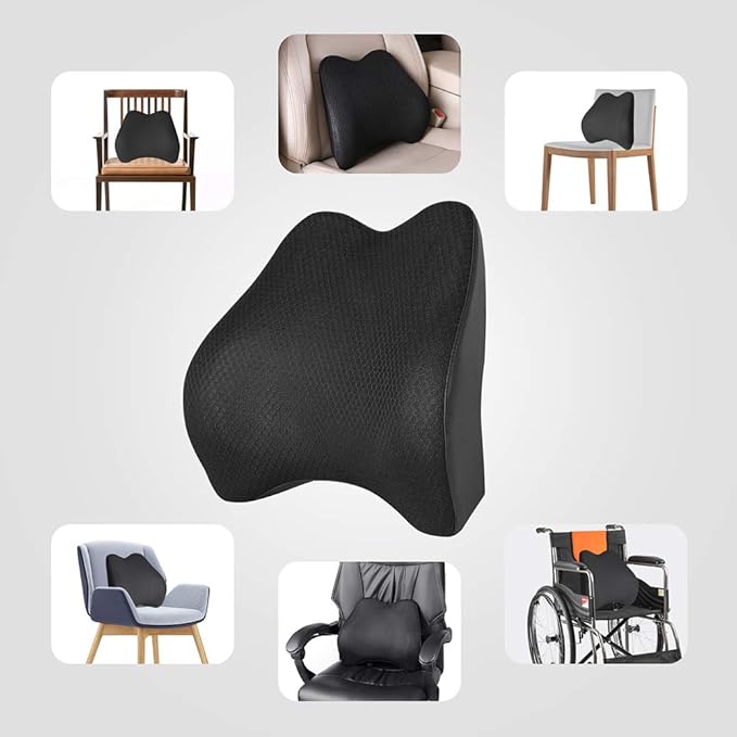 Memory Foam Lumbar Support Pillow for Car - Back Support for Car Seat (Black)