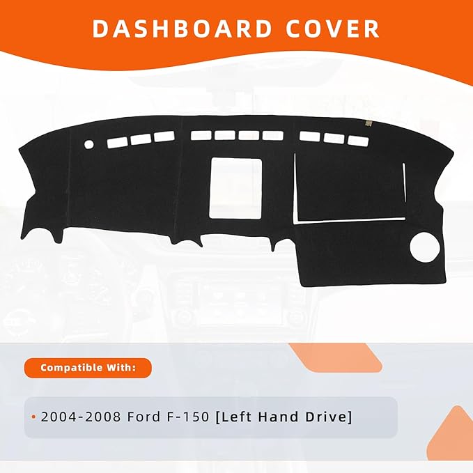 KEYOOG Dashboard Cover Dash Mat Fit for 2008-2004 Fo-rd F-150 (for Left Hand Drive),Car Dash Board Mat Anti-Glare Carpet,Non-Slip Pad Sunshield Protector (Black)