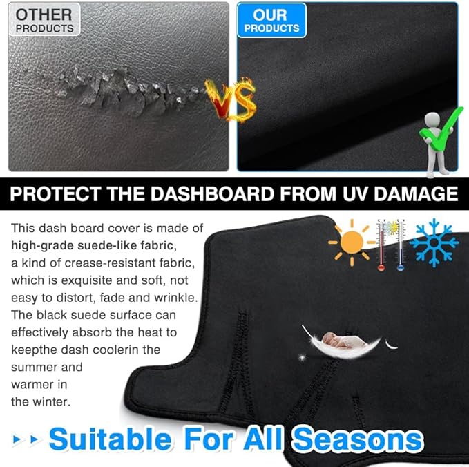 CARTIST Suede Dashboard Cover Fit for Ford Bronco Sport 2021 2022 2023 2024 2025 Dash Board for Ford Bronco Sport Accessories Mat Non-Slip Dash Mat Sunshade Glare UV Rays Protector