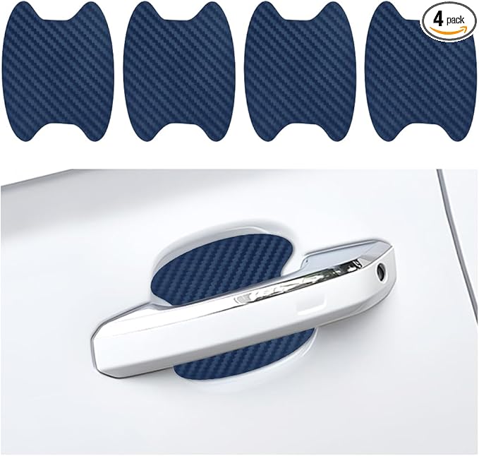 Car Door Handle Cup Scratch Protector, 4PCS 3D Carbon Fiber Vehicle Handle Bowl Sticker, Automotive Exterior Door Cup Protection Decal, Universal for SUV Caravan Automobile (Blue)