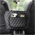Car Purse Holder Between Seats, Leather Handbag Organizer Large Capacity Pocket for Console Front Seats, Universal Vehicle Interior Storage Bag Backseat Barrier for Kids Pet