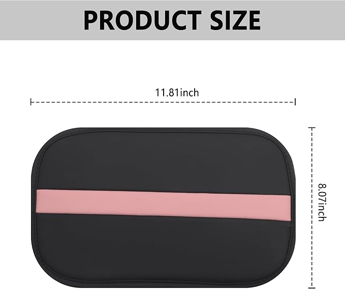 Car Center Console Cover,Leather Arm Rest Cover for Car Keep Scratches on Center Console,Striped Patchwork Middle Console Cover Car Accessories Interior for Most Vehicles (Black/Pink)