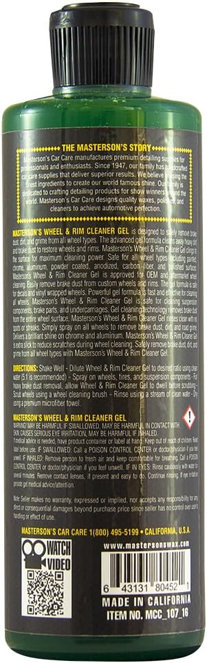MASTERSON'S CAR CARE MCC_107_16 Wheel & Rim Cleaner Gel - Removes Heavy Brake Dust Instantly - Sprayable Gel Formula Clings Surfaces - Safe On Chrome and Clear Coat Finishes (16 oz)