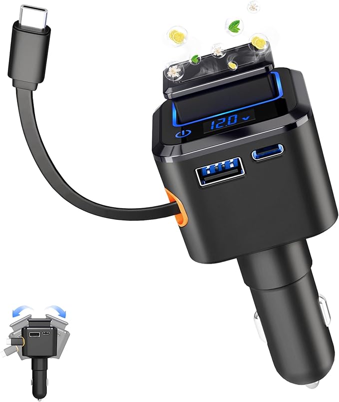 Retractable Car Charger, 6 in 1 Magnetic Car Solid Aroma Diffuser with 97.5W USB C Fast Charging Car Phone Chargers Adapter, Voltage Display for iPhone 17 16 15 14 & Android—Shop Offers Scent Refills