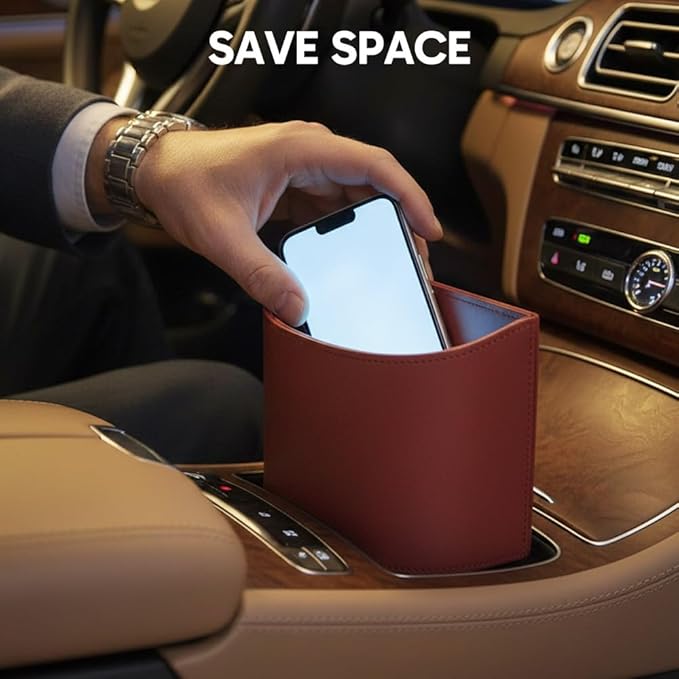 Universal Leather Car Door Cup Holder Trash Can, Leakproof Car Trash Bin,Multifunctional Back Seat Car Organizer for Hold Phones, Snacks, Drinks (A-Orange)