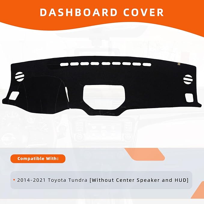 KEYOOG Dashboard Cover Dash Mat Fit for to-yota Tundra 2021-2014 (Without Center Speaker and HUD Models),Car Dash Board Mat Anti-Glare Carpet,Non-Slip Pad Sunshield Protector (Black)