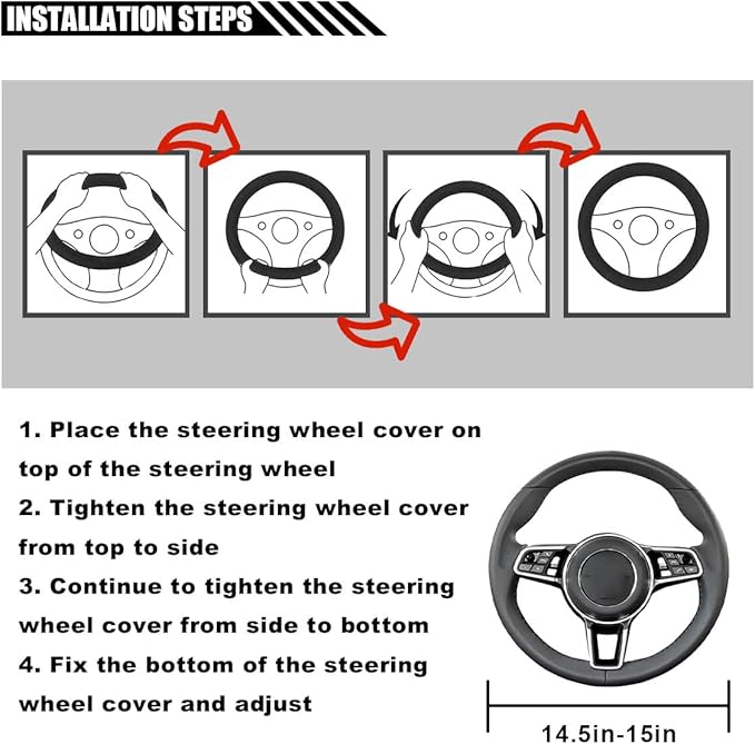 14.5"-15" Car Steering Wheel Cover, Microfiber Leather Cover, Anti-Slip Breathable Steering Wheel Decoration, Universal Steering Wheel Accessories for Diverse Cars (Gray)