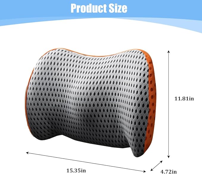 Car Lumbar Support Pillow, Memory Foam Ergonomic Vehicle Lower Back Support Cushion for Back Pain Relief and Sciatica, Automotive Seat Lumbar Pillow, Universal for Vehicles (Gray/Orange)