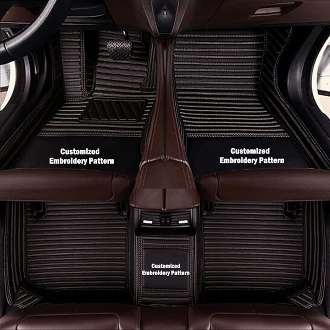 Custom Fit Car Floor Mats for Most Cars, SUVs, Trucks - Waterproof PU Leather All-Weather Floor Liners - Durable Anti-Slip Interior Car Accessories to Protect Vehicle Floors (Black Beige Strip)