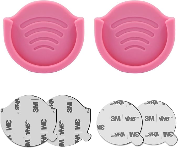 pop-tech Phone Grip Holder for Socket Users, 2 Pack Silicon Car Mount for Expanding Phone Stand with Strong 3M Adhesive Double Sided Tapes for Dashboard, Desk, Wall, Home, Office and More Pink