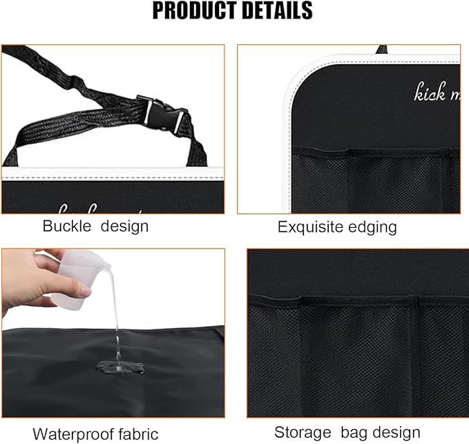 Car Kick Mats Backseat Organizer, 2PCS 2 in 1 Anti Kick Waterproof Back Seat Protector with 2 Storage Pockets, Large Capacity Auto Seat Accecories for Pets Kids, Universal Fit