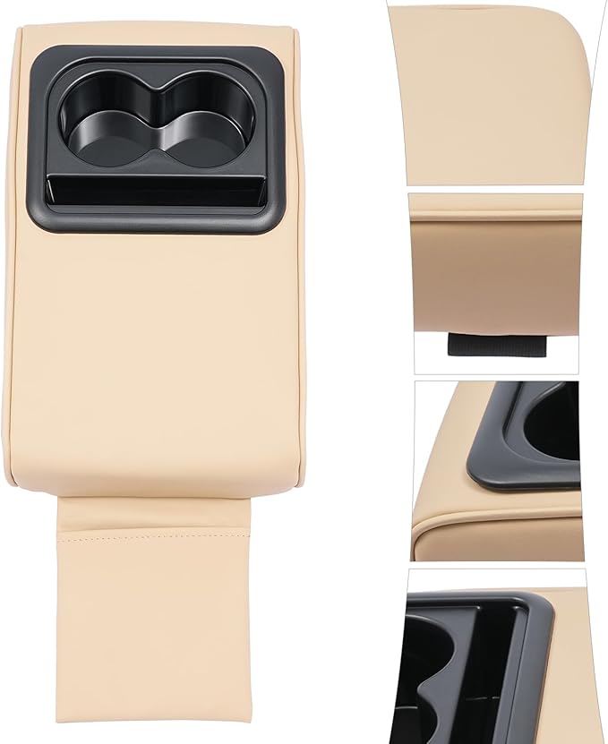 Universal Car Armrest Cushion Pad & Center Console Cover – Premium PU & Sponge, Ergonomic Design with Storage Organizer – Direct Replacement, Cup Holders, Phone Slot, Auto Interior Accessories