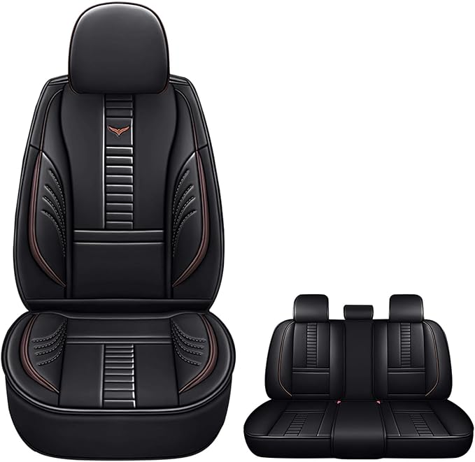 Pengchen Waterproof 5 Car Seat Covers for Lexus 1999-2025 95% Models, Premium Faux Leather Automotive Front and Back Seat Protectors Compatible with Airbag Black & Coffee Line