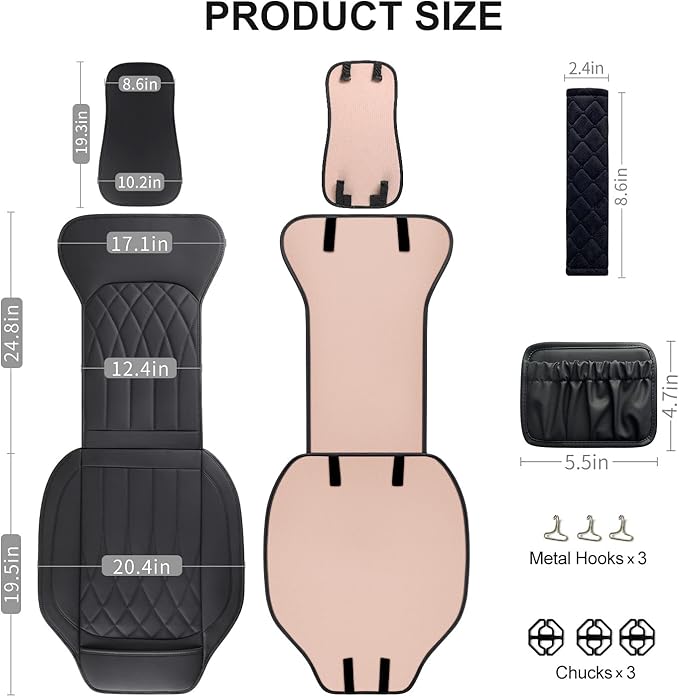 1 Pack Leather Front Car Seat Cover, Universal Sideless Car Seat Protector with Storage Pocket and Seat Belt Pad, Waterproof Automotive Seat Cover Cars Trucks SUV(Black)