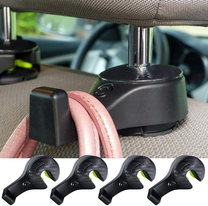 i-Smart 4 Pack Car Hooks, Car Headrest Hook, Purse Hook for Grocery Bag, Vehicle Seat Back Hanger Hook, Holder with Lock - Black