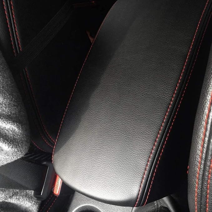 Auprite Center Console Cover for Mazda CX5 2018-2023 2024 2025, Auto Center Console Cover Pad Leather Car Armrest Seat Box Cover Protector for Mazda CX5 Accessories (Black with Red Stitches)