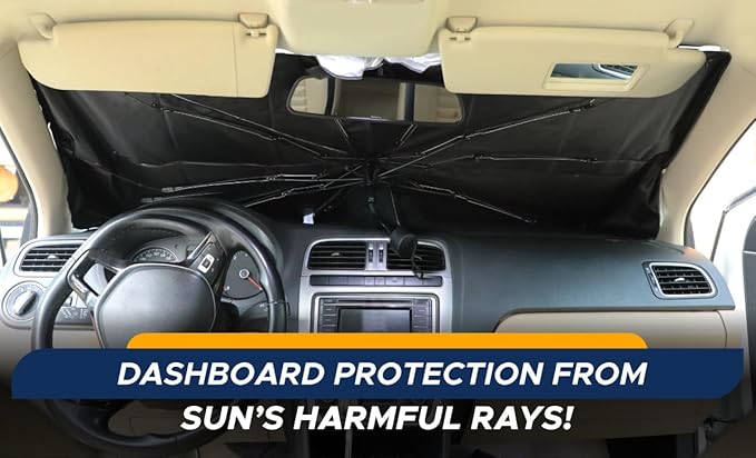 EcoNour Umbrella Windshield Sunshade for Car | Bendable Sun Visor for UV & Interior Protection | Foldable Front Window Sunshade Suitable for Sedan and SUV | Sun Blocker for Car | X-Large (57" x32")