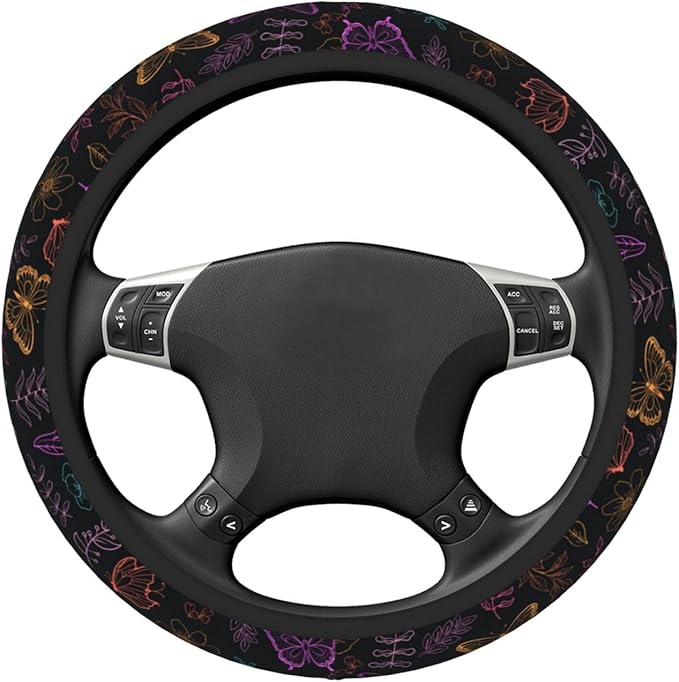 Butterfly Leaves Steering Wheel Cover for Women Men Girls, Car Accessories Decor Thickened Anti-Slip Auto Steering Wheel Covers Protector Universal Fit 15 Inch for Cars, Truck, SUV