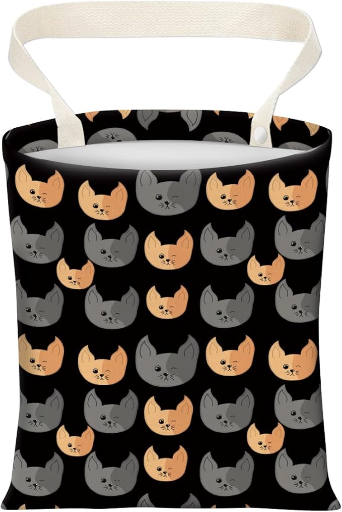 AXZOPDE Cute Car Trash Can, Hanging Canvas Car Back Seat Organizer and Storage Bag, Funny Car Trash Bag for Travelling, Outdoor Funny Grey Yellow Cats