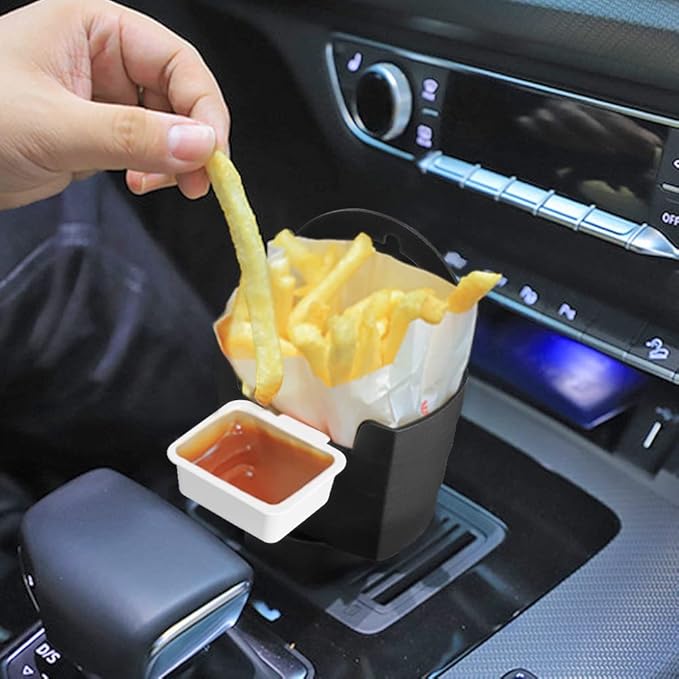 2 Pack French Fry Holder for Car Multi-Purpose Fast Food Drink Cup Holder Expander Car Storage Box Holder with Dipping Sauce Holder