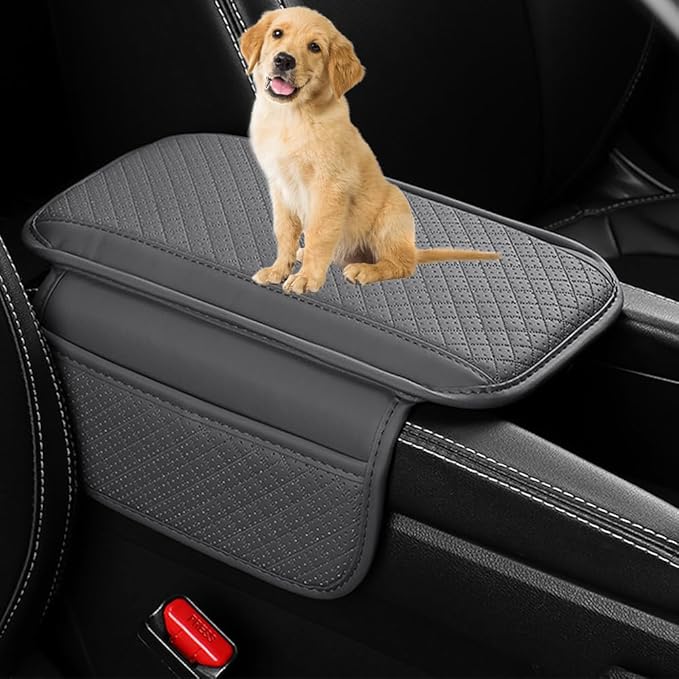 Upgraded Car Center Console Cover,Microfiber Leather Car Armrest Cover Cushion with 2 Storage Bags,Universal Car Armrest Storage Box Car Interior Accessories for Most Vehicles (Grey)