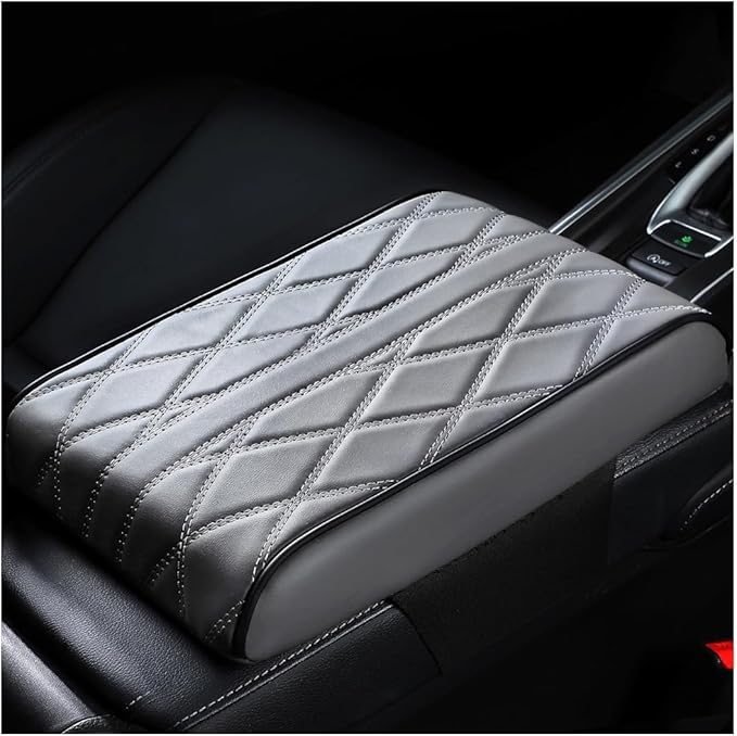 Mandark Car Center Console Cover, Soft Leather Memory Foam Automotive Armrest Seat Box Cushion Pad, Waterproof Comforable Vehicle Arm Rest Mat Accessories, Universal for RV, SUV, Truck (Gray)