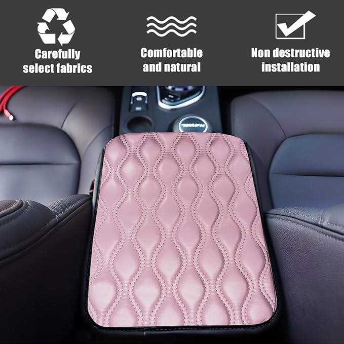 Car Center Console Cover, Leather Vehicle Armrest Seat Box Pad, Comfortable Memory Foam Automotive Interior Protection Cushion Mat Accessories, Universal for SUV, Sedan, Truck (Pink)
