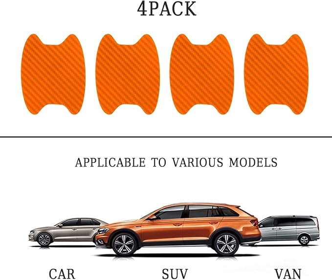 XINLIYA 4PCS Car Door Handle Protector Sticker, Universal Carbon Fiber Anti-Scratches Auto Handle Protective Film, Side Paint Cover Guard Stickers Fit for Most Handles (Orange)