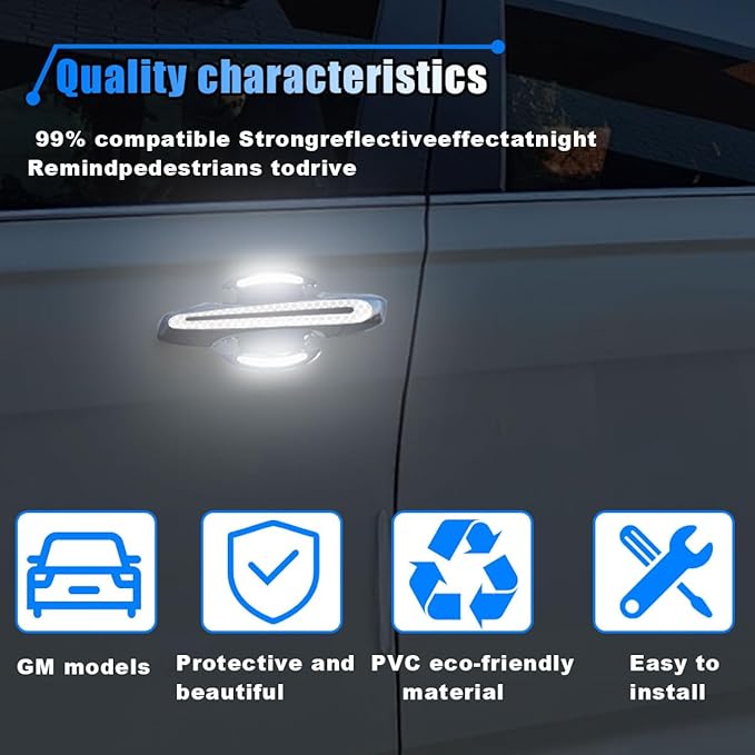 8PCS Reflective Car Door Handle Protector Sticker, Carbon Fiber Auto Door Handle Cup Paint Guard Protective Film, Anti-Scratches Car Door Handle Bowl Sticker, Self-Adhesive & Non-Marking (White)