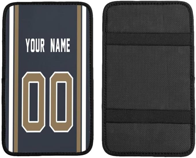 Custom Car Armrest Cover,Add Personalized Name and Number As Gifts for Loyal Football Fans,American Football Auto Center Console Pad Car handrail Box Cushion,Fit for Most Car Seat Box Cover Protector