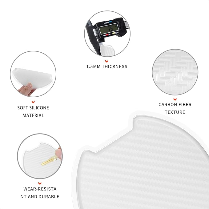 TANGSEN 4Pcs Universal 3D Carbon Fiber Texture Automotive Door Cup Handle Recess Paint Protector Cover Scratch Non-Marking Silicone Personalize Pad Sticker (White Translucent, L)