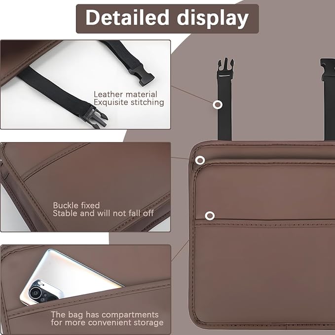 Car Seat Back Organizer, Leather Multipurpose Hanging Vehicle Backseat Headrest Storage Bag, Automotive Pouch Pocket Organizer for Kids & Adults, Universal for Truck SUV Sedan (Green)