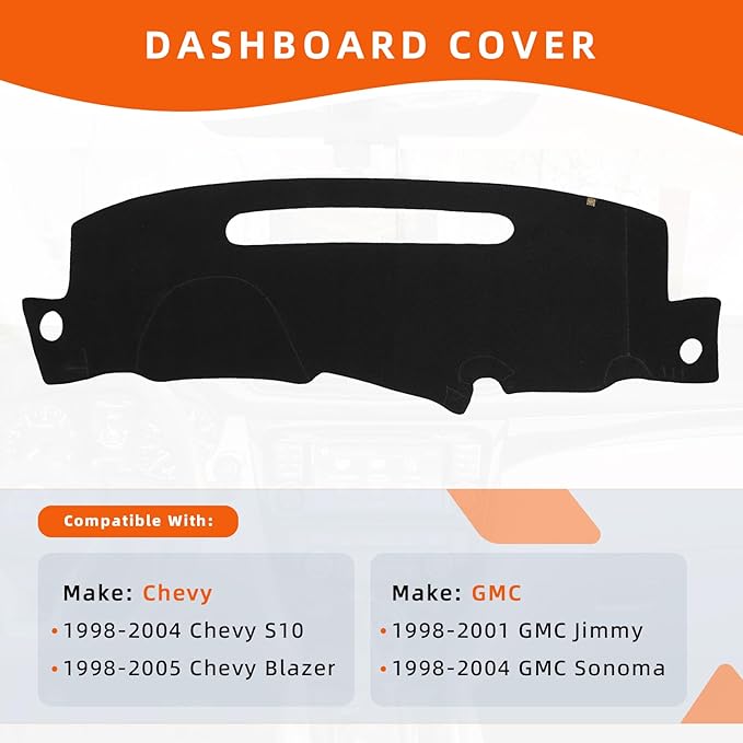 KEYOOG Dashboard Cover Dash Mat Fit for G-MC Jimmy 01-98, Sonoma 04-98 / Chevy Blazer 05-98, S10 04-98 (for Left Hand Drive),Car Dash Board Mat Anti-Glare Carpet,Non-Slip Pad (Black)