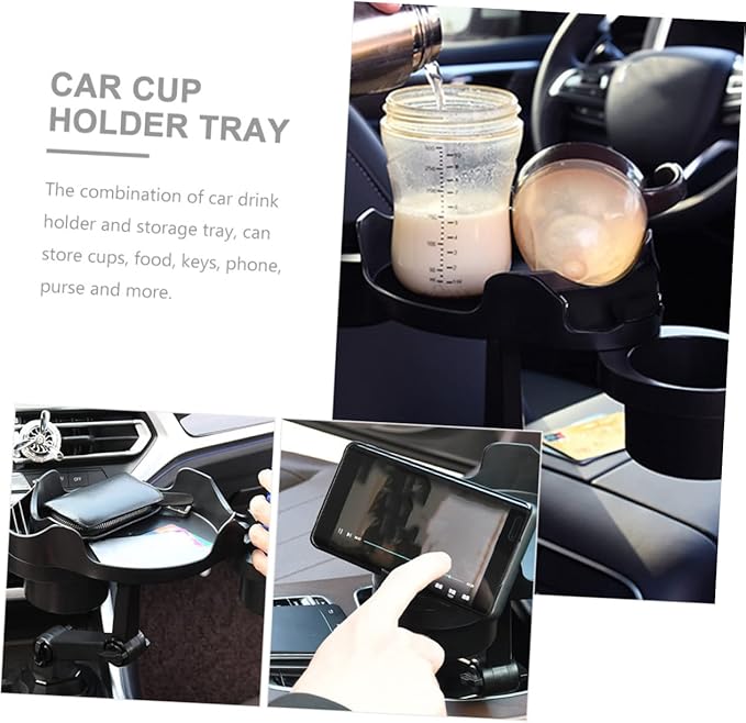 Healifty Car Cup Holder Expander Tray with Adjustable Multi Angle Rotation Car Drink Holder and Food Tray Organizer for Cups Phones Keys and Snacks Space Saving