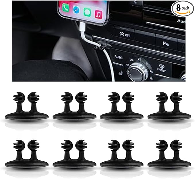 8PCS Car Cable Clips USB Cable Line Clip Holder for Car, Durable Strong Adhesive Cord Cable Holder Wire Organizer, Cord Organizer Cable Management Wire Holders for Cords (8)