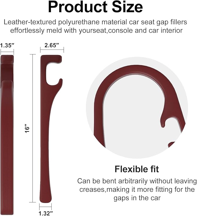 JAGAOSL Car Seat Gap Filler, Universal Fits Car SUV Truck PU Leather Crevice Blocker, Between Seat and Center Console, Stops Cellphone Wallet Keys Coins from Dropping, 2 Pack Red