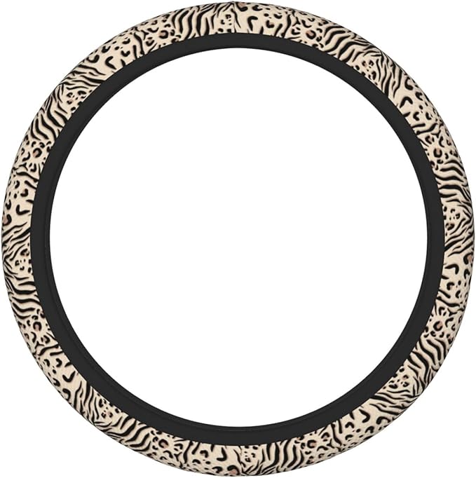 Leopard Zebra Print Steering Wheel Cover for Women Men Girls, Car Accessories Decor Thickened Anti-Slip Auto Steering Wheel Covers Protector Universal Fit 15 Inch for Cars, Truck, SUV