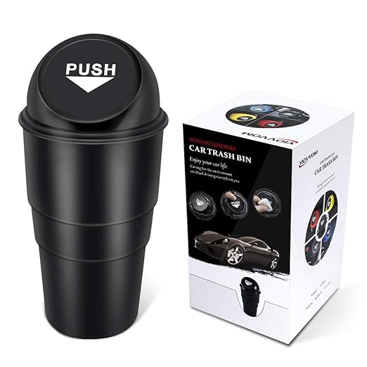 Cup Holder Trash can for car with Lid, Mini Garbage Cans for Back seat Leakproof Vehicle Automotive Cup Holder Car trashcan, Small Trash Bin for Automotive Office Home Kitchen (Black001)
