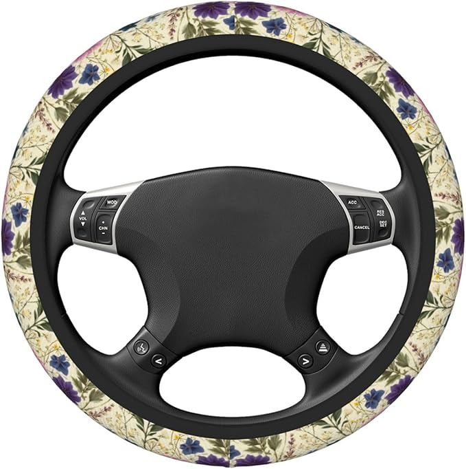 Wildflower Yellow Purple Steering Wheel Cover For Women Men Universal Car Interior Accessories Decor Thickened Anti-Slip Auto Steering Wheel Covers Protector Fit 15 Inch For Cars Truck Suv