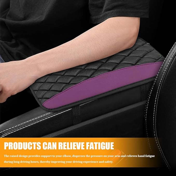 Car Center Console Cover, Leather Waterproof Armrest Seat Box Cushion Pad, Universal Decor Protector Mat, Comfortable Car Decor Accessories Fit for Most Cars, Vehicles, SUVs(Purple)