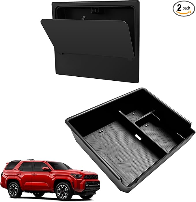 Muslogy Center Console Organizer & Hidden Storage Box Compatible with 2025 2026 Toyota 4Runner Accessories Armrest Privacy Console Divider Storage Box Card Slot Tray Divider Organizer ABS Material
