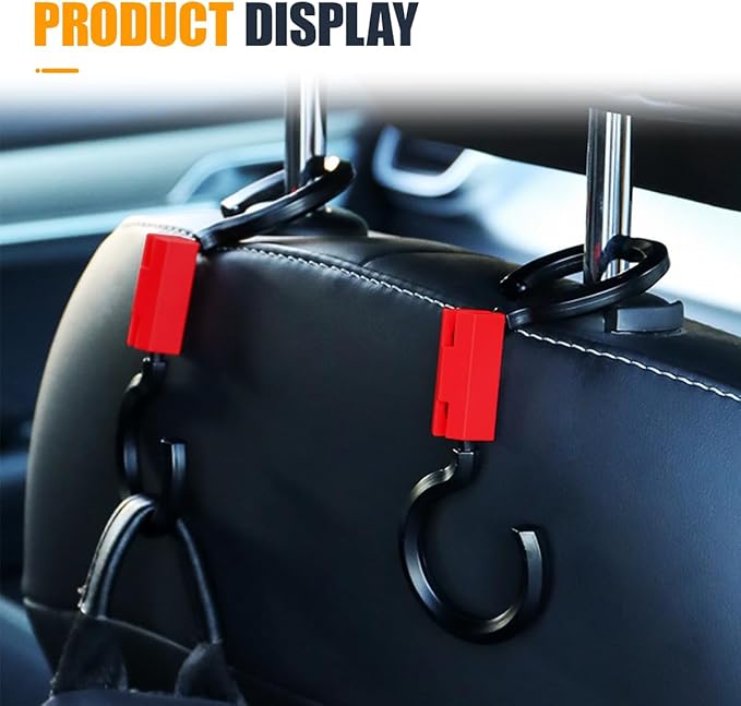 YoRise 2PCS S-Style Car Back Seat Headrest Hook, 360° Rotation Auto Seat Storage Hanger, Universal Vehicle Interior Organizer Accessories for Purse, Handbag, Coat, Umbrella, Grocery Bag (Red)