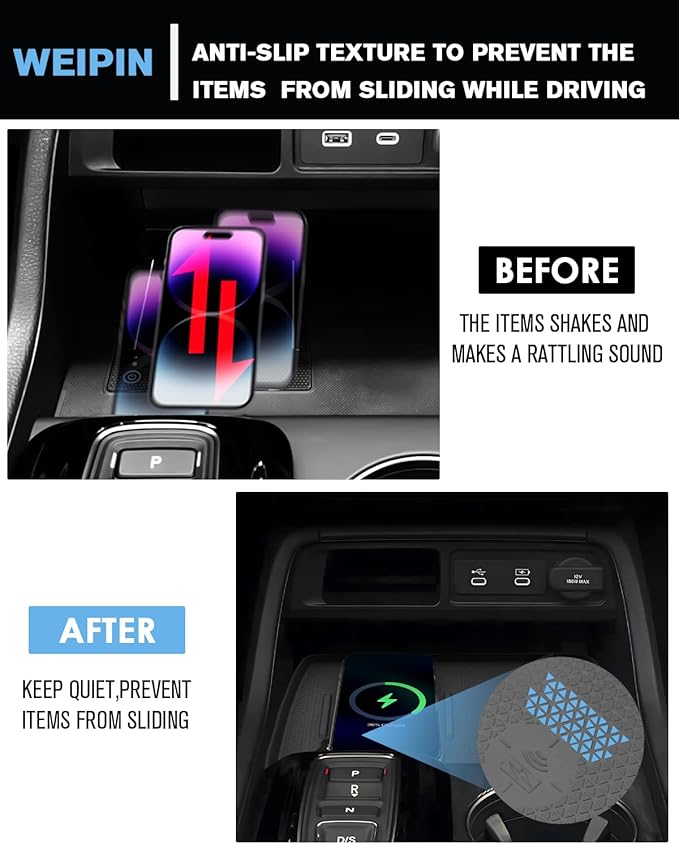 WEIPIN for 3Pcs Center Console Armrest Organizer Tray ABS Materials& Silicone Wirless Mats & Silicone Cup Holder Insert Compatible with 2023-2026 Honda Pilot/2026 Honda Passport