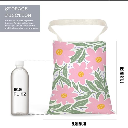 Pykfrhh Retro Floral Car Trash Can, Car Trash Bag Hanging, Waterproof Cars Back Seat Hanging Organizer and Storage Trash Bags for Vehicle Travelling Camping