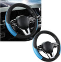 Car Steering Wheel Cover, 15 Inch Leather Breathable Auto Steering Wheel Protector, Comfortable Non-Slip Vehicle Steering Wheel Covers, Universal Interior Car Accessories (Black+Blue, AD)