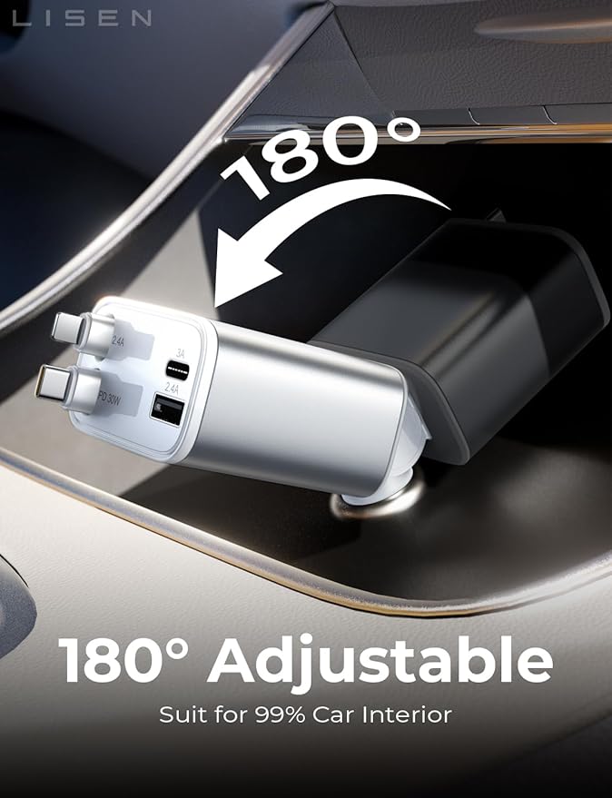 LISEN Retractable Car Charger for iPhone 17 Pro Max, 75W Retractable Car Charger, Cute Girly Car Accessories for Women, Valentines Day Gifts for Men Women, fit iPhone 16 15 14 Samsung Galaxy