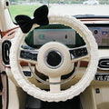 Car Steering Wheel Cover Cloth Puffrug car with Anti-Slip Sweat-Absorbing Handlebars Woman car Steering Wheel Cover Gift for Sister's mom Teacher (Black Bow)