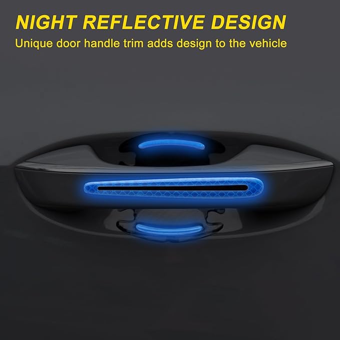 8 Pcs Reflective Door Handle Stickers, PVC Car Door Cup Protectors, Universal Auto Door Handle Protective Film, Anti-Scratches Stickers for Most Cars, SUV and Vans (Blue)
